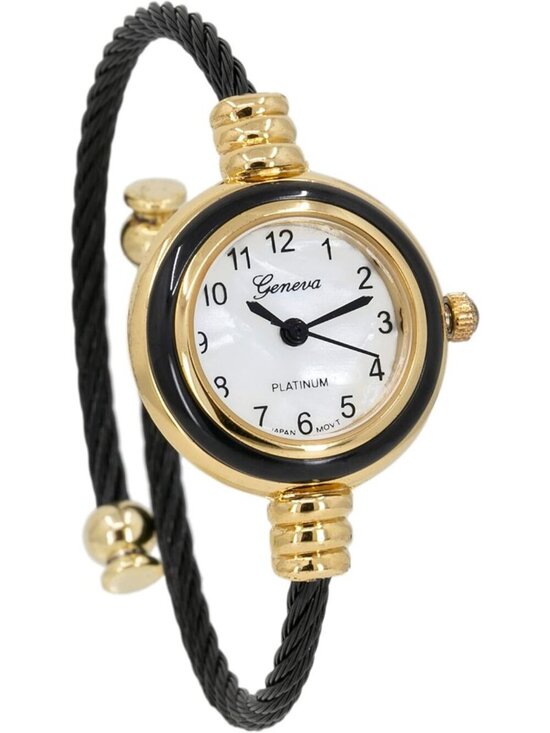 Womens Black Gold Analog Quartz Elegant Cable Cuff Arabic Numbers Bracelet Watch main image 5